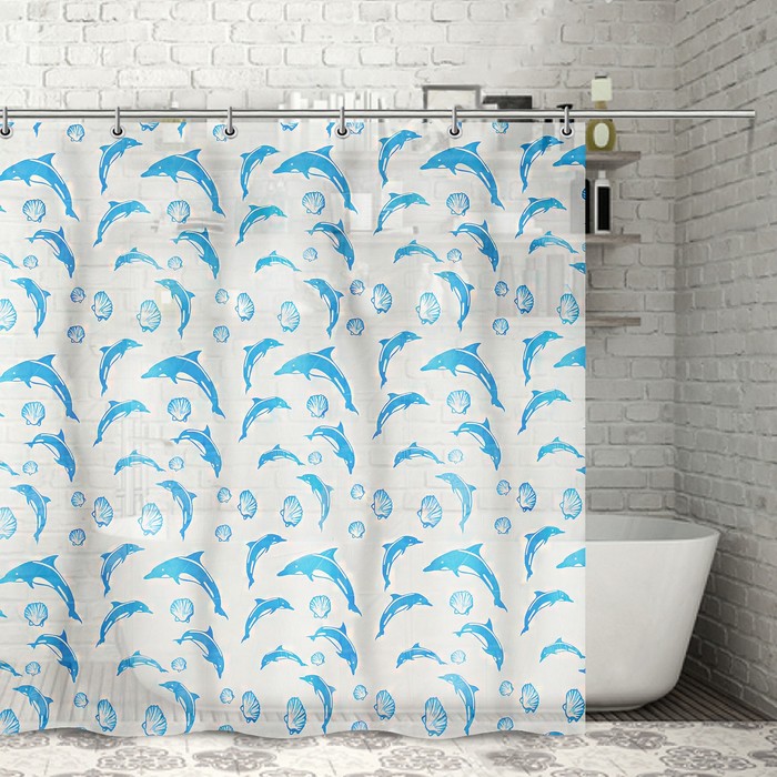 Штора для ванной "Дельфины с ракушками", 180х180 см, PEVA