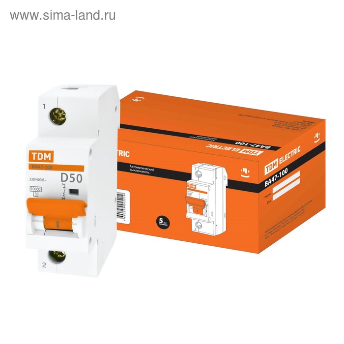 Выключатель автоматический TDM ВА47-100 1Р 50 А 10 кА характеристика D SQ0207-0008 535₽