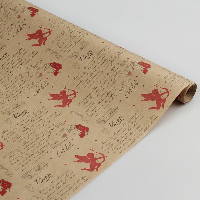 Бумага упаковочная крафт "Купидон", 0,72 х 10 м, 40 г/м²