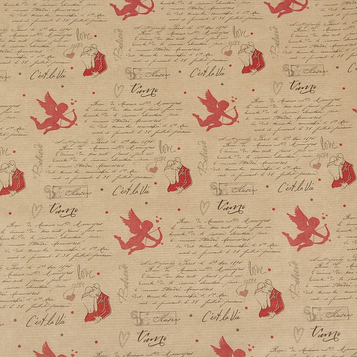 Бумага упаковочная крафт "Купидон", 0,72 х 10 м, 40 г/м²