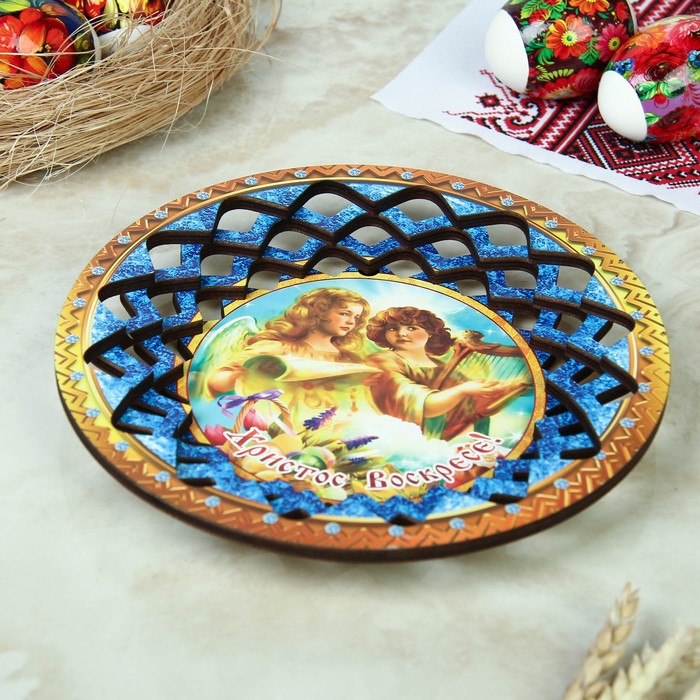 Тарелка конфетница " Христосъ Воскресе. Ангелы" , 19.5х19.5см