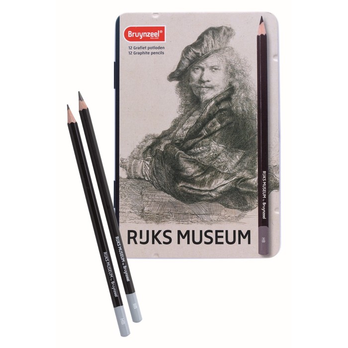 Набор карандашей художественных чёрнографитных Bruynzeel Автопортрет "Рембрандт" 12шт в металлической коробке