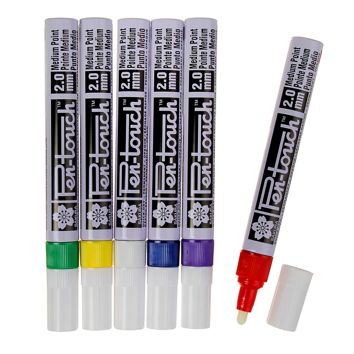 Маркер перманентный для декора Набор 6 цветов Sakura Pen-Touch спиртовая основа 1.0 мм
