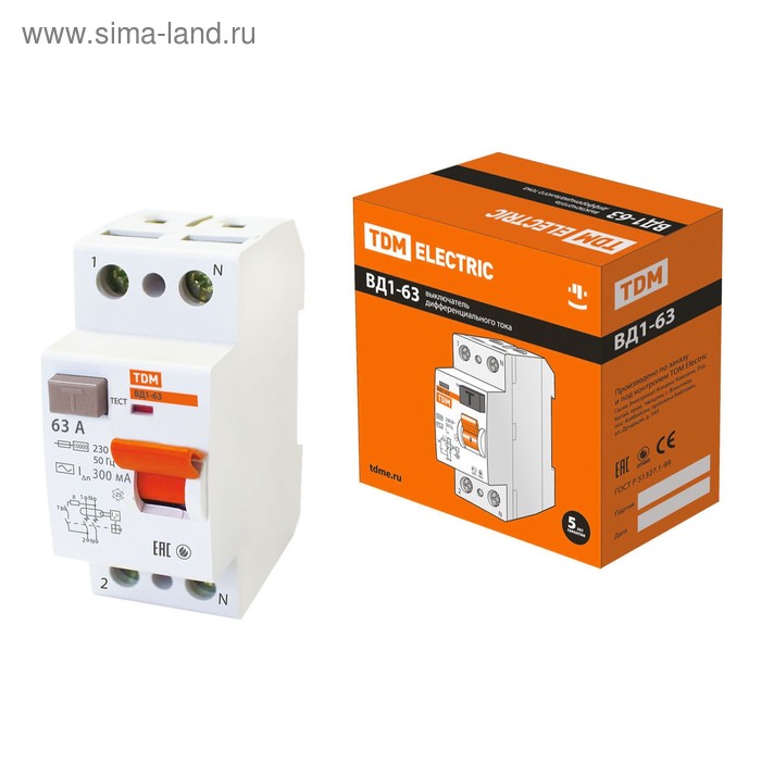 УЗО TDM ВД1-63 2Р 63 А 300 мА SQ0203-0018 1051₽