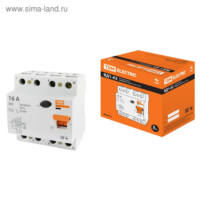 УЗО TDM ВД1-63 4Р 16 А 10 мА SQ0203-0026 1665₽