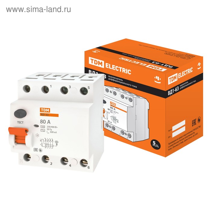 УЗО TDM ВД1-63 4Р 80 А 300 мА SQ0203-0046 2004₽