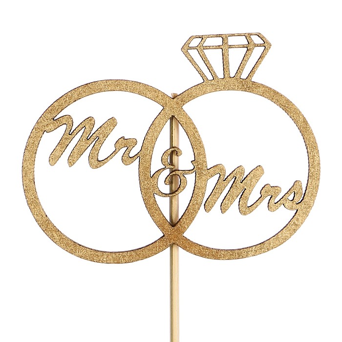 Топпер "Mr and Mrs, с кольцами" на подвесе, золотой