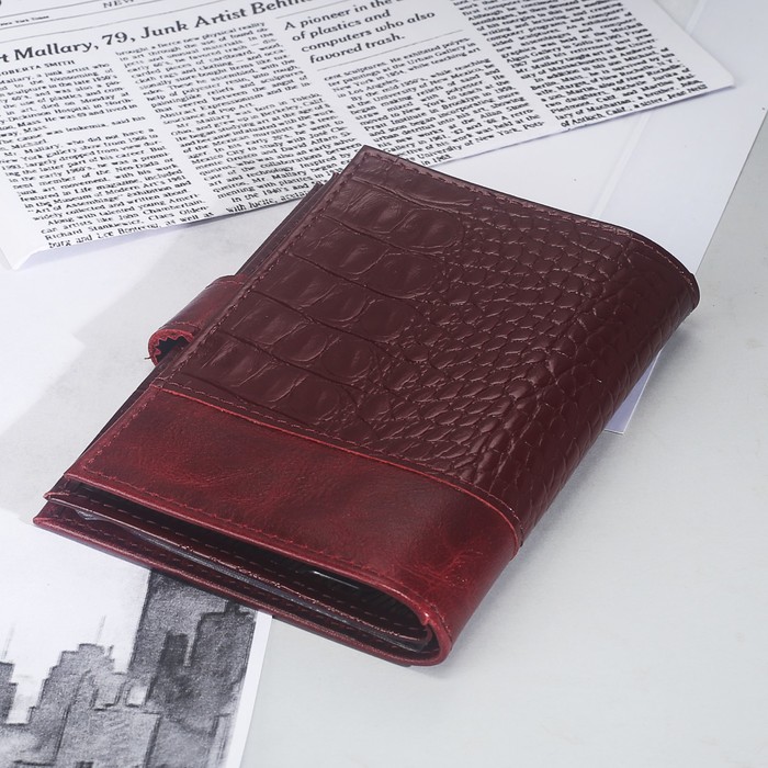 Обложка для автодокументов и паспорта, 4 кармана для карт, кайман/пулап, цвет бордовый