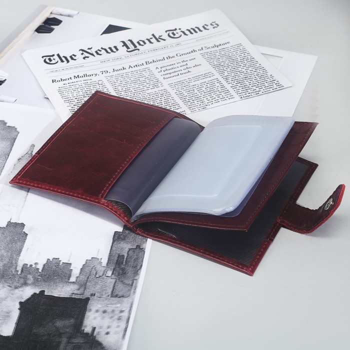 Обложка для автодокументов и паспорта, 4 кармана для карт, кайман/пулап, цвет бордовый