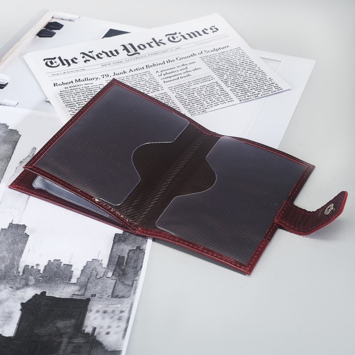 Обложка для автодокументов и паспорта, 4 кармана для карт, кайман/пулап, цвет бордовый