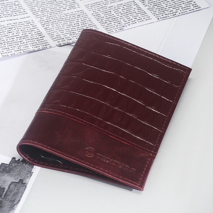 Обложка для паспорта, 4 кармана для карт, кайман/пулап, цвет бордовый