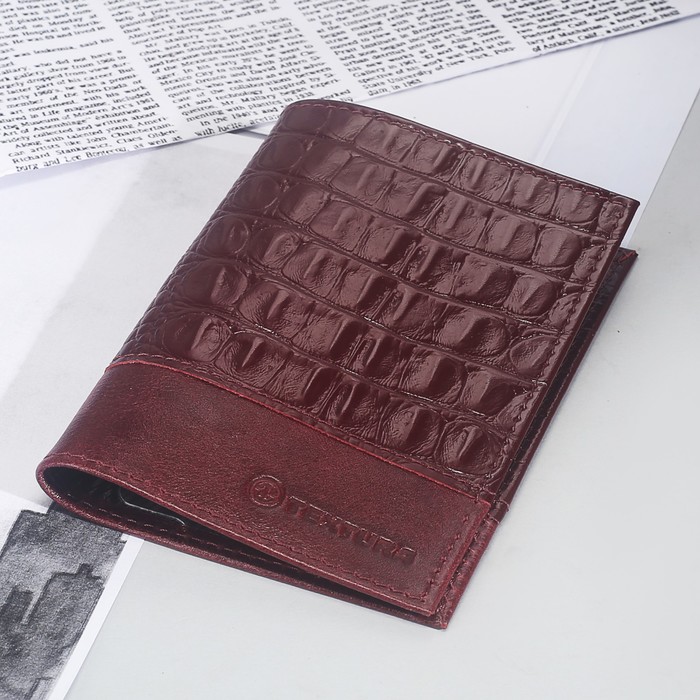Обложка для паспорта, кайман/пулап, цвет бордовый