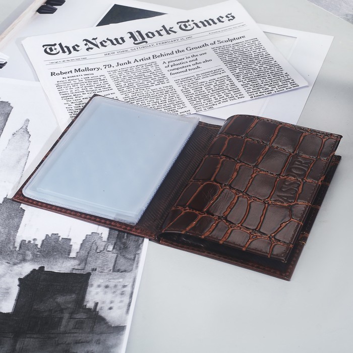 Обложка для автодокументов и паспорта, 4 кармана для карт, скат/пулап, цвет коричневый/светло-коричневый