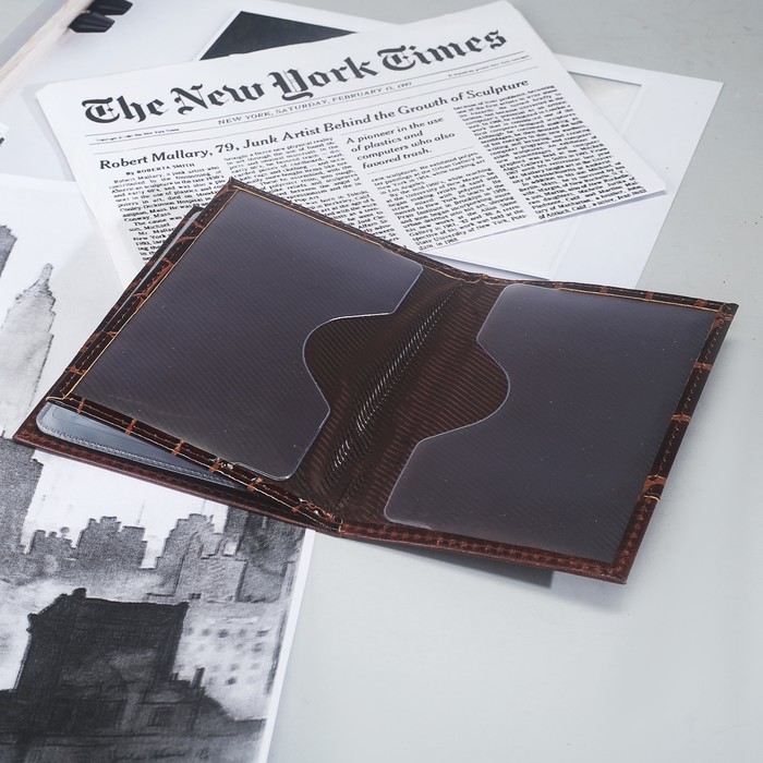 Обложка для автодокументов и паспорта, 4 кармана для карт, скат/пулап, цвет коричневый/светло-коричневый