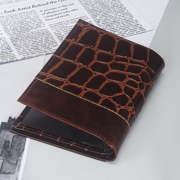 Обложка для автодокументов и паспорта, 4 кармана для карт, скат/пулап, цвет коричневый/светло-коричневый