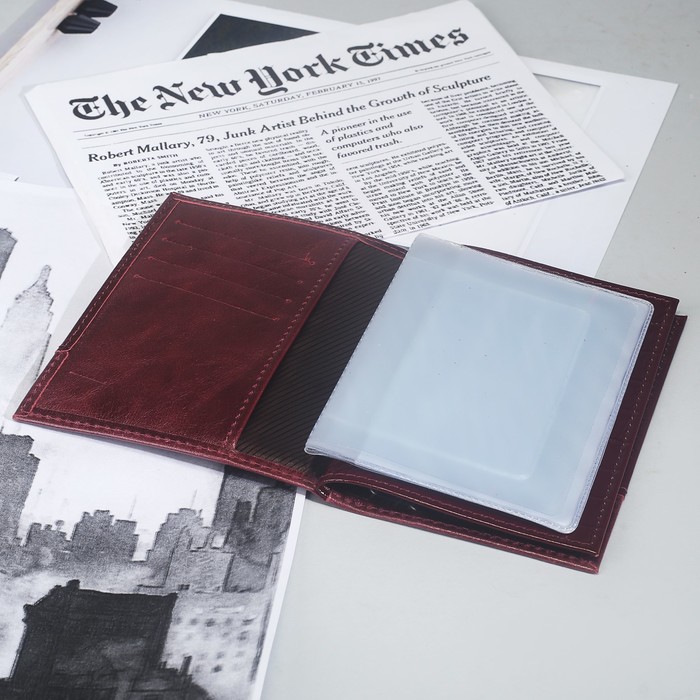 Обложка для автодокументов и паспорта, 4 кармана для карт, кайман/пулап, цвет бордовый