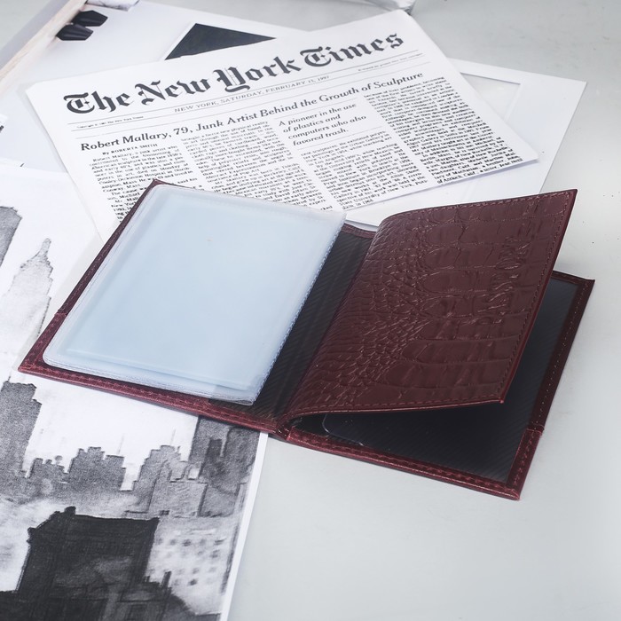 Обложка для автодокументов и паспорта, 4 кармана для карт, кайман/пулап, цвет бордовый