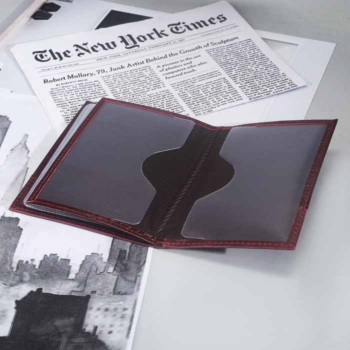 Обложка для автодокументов и паспорта, 4 кармана для карт, кайман/пулап, цвет бордовый