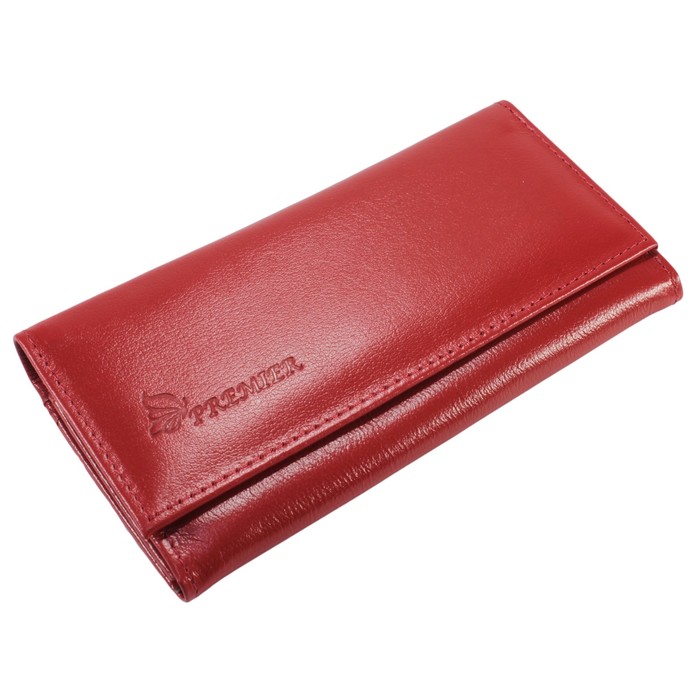 Портмоне женское на кнопке, 3 отдела для купюр, для монет, для кредитных карт, цвет красный