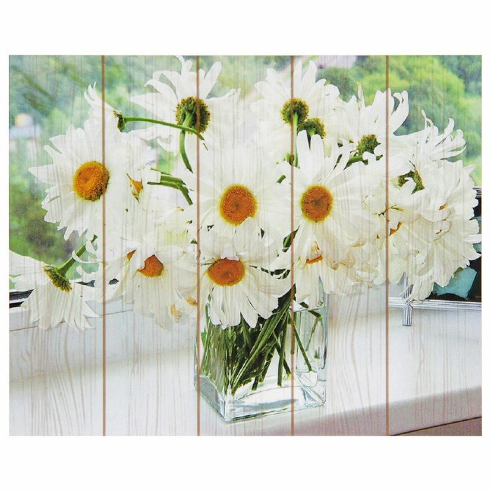 Картины по номерам на дереве "Ромашки в вазе"