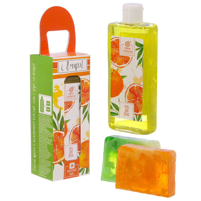 Подарочный набор "С 8 Марта!": гель для душа с ароматом грейпфрута, косметическое мыло