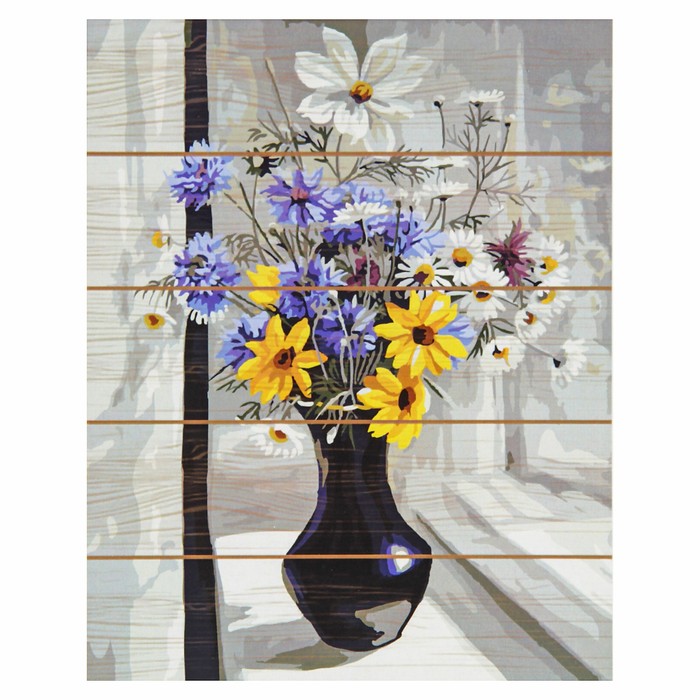 Картины по номерам на дереве "Букет с васильками"
