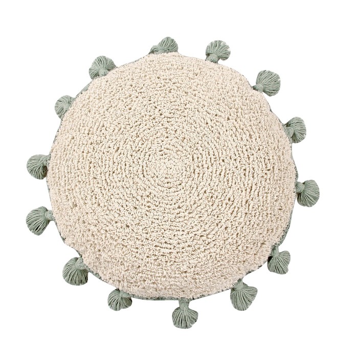 Подушка Circle, диаметр 48 см, зелёные кисточки