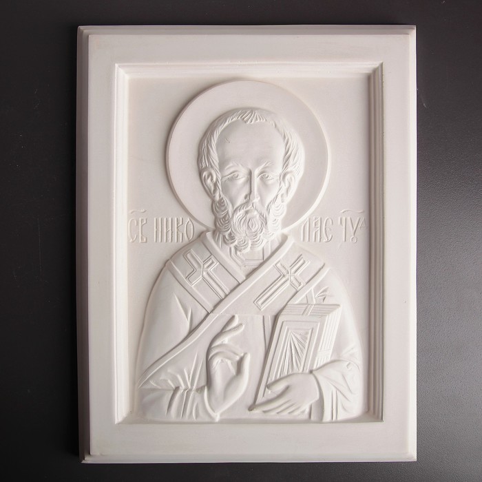 Панно-икона "Николай Чудотворец" белый, 380х245х25 мм