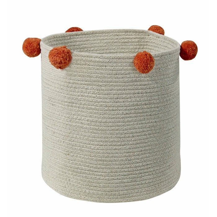 Корзина с терракотовыми помпонами, размер 30х30х30 см, бежевая