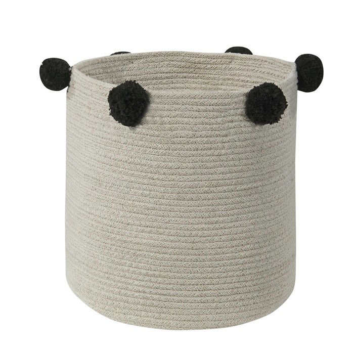 Корзина с чёрными помпонами, размер 30х30х30 см, бежевая