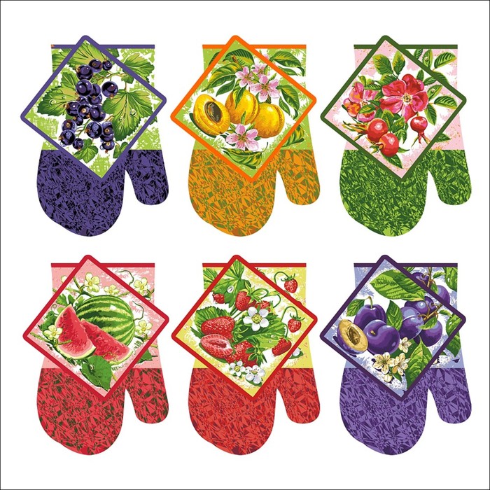Набор прихваток "Ягоды-фрукты", размер 17х17 см, 17х27 см, цвет микс Z22-59