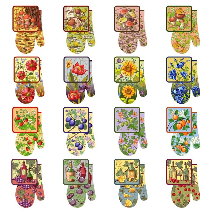 Набор прихваток "Ассорти", размер 15х15 см, 15х25 см, цвет микс L22-198