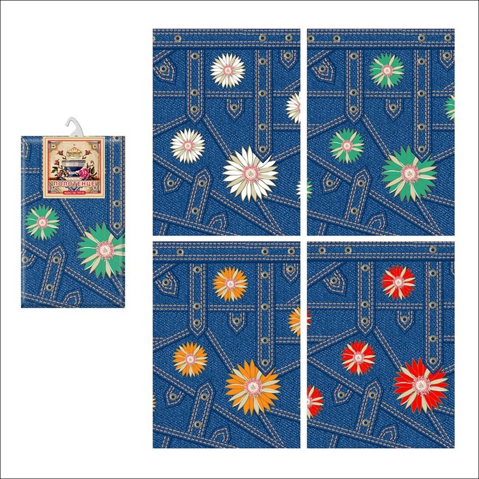 Полотенце "Джинс-цветы", размер 42х72 см, цвет микс МТ71-105