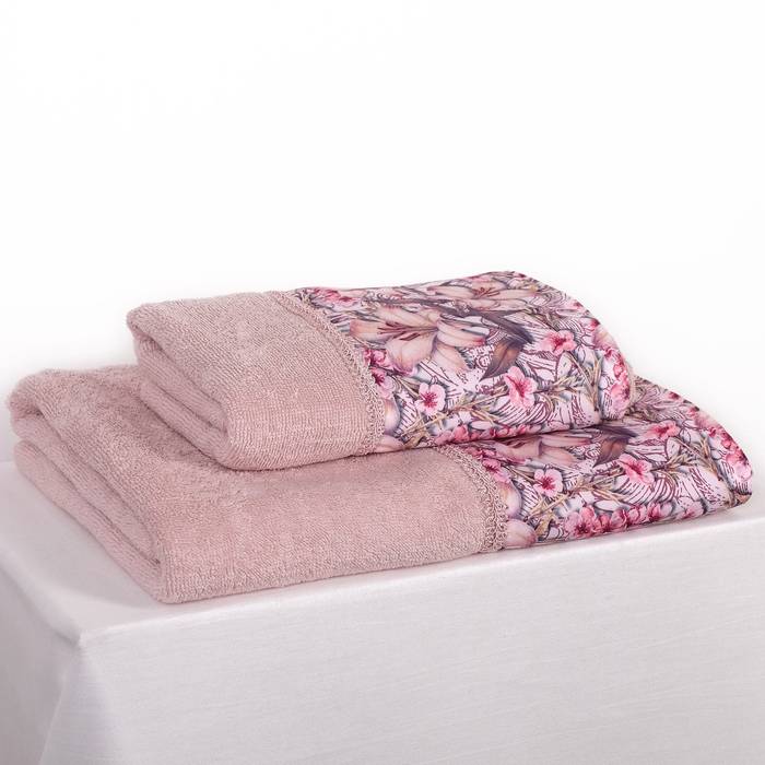 Комплект махровых полотенец "Лилии" 70х130см, 45х90см, роз, 390г/м2 хлопок.100%