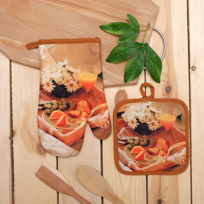 Набор для кухни: рукавичка 17х27см, прихватка 17х17см, цвета МИКС, 100 г/м2, п/э 100%