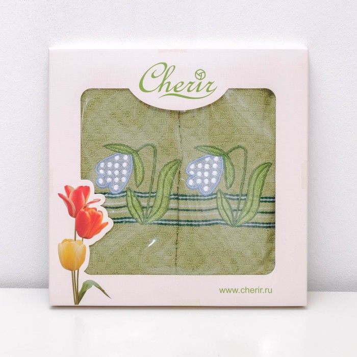 Набор полотенец, цвет зелёный, 38х64см х 2шт