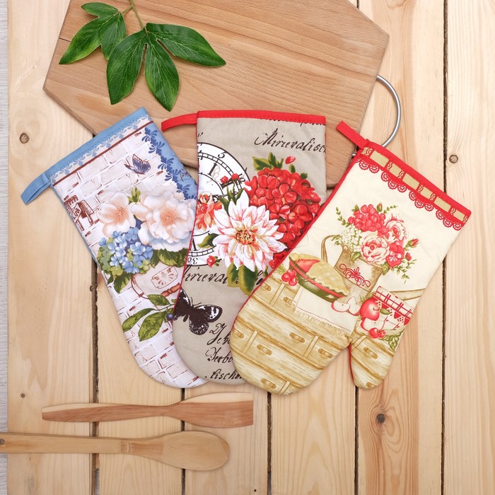 Набор рукавичка и прихватка для горячего 20х20, 18х30, цвета МИКС, 110г/м2, хл 100%