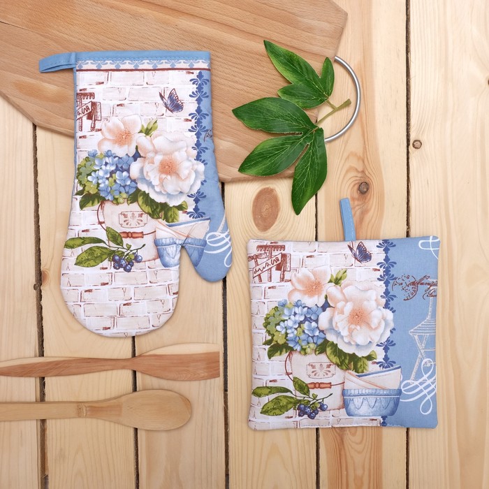 Набор рукавичка и прихватка для горячего 20х20, 18х30, цвета МИКС, 110г/м2, хл 100%