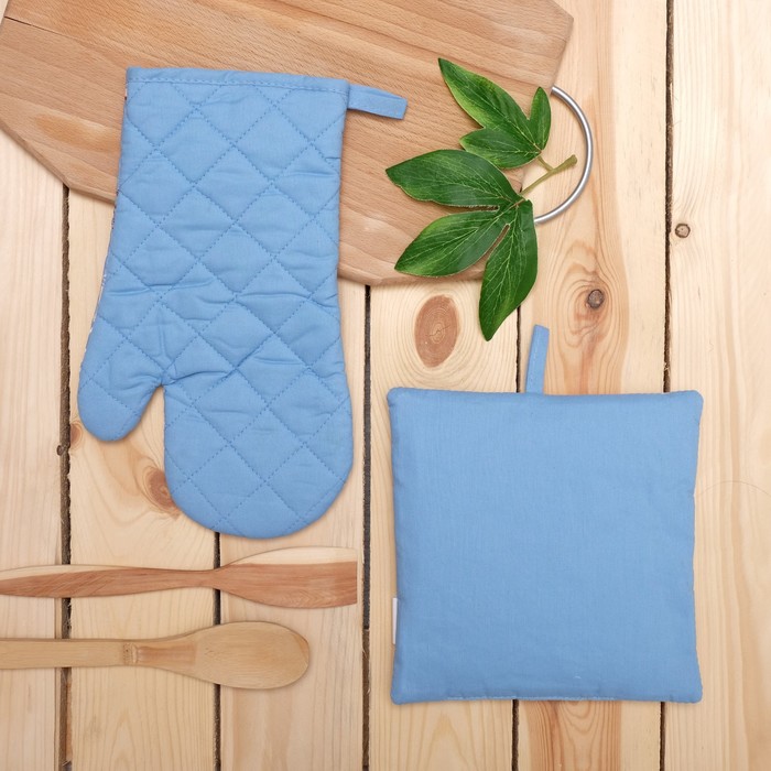 Набор рукавичка и прихватка для горячего 20х20, 18х30, цвета МИКС, 110г/м2, хл 100%