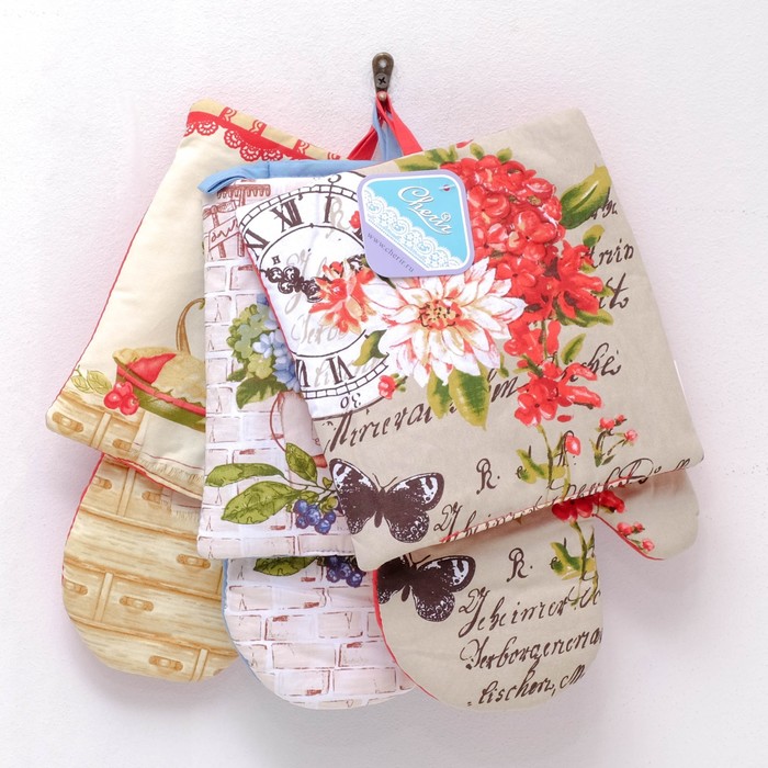 Набор рукавичка и прихватка для горячего 20х20, 18х30, цвета МИКС, 110г/м2, хл 100%