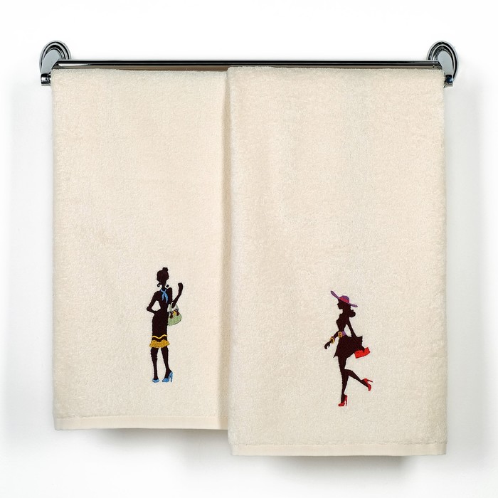 Махровое полотенце "Силуэт Леди" 45х90 см, молоч, 400г/м2, хлопок 100%