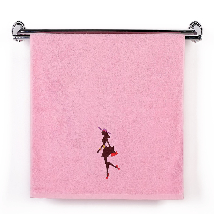 Махровое полотенце "Силуэт Леди" 45х90 см, фукс, 400г/м2, хлопок 100%
