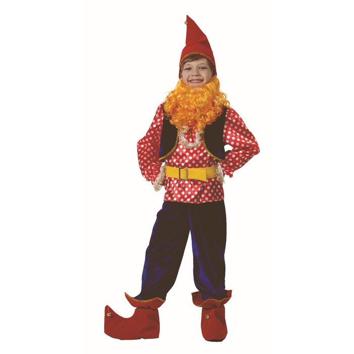 Карнавальный костюм "Гном Весельчак", бархат,  р.26, рост 104 см