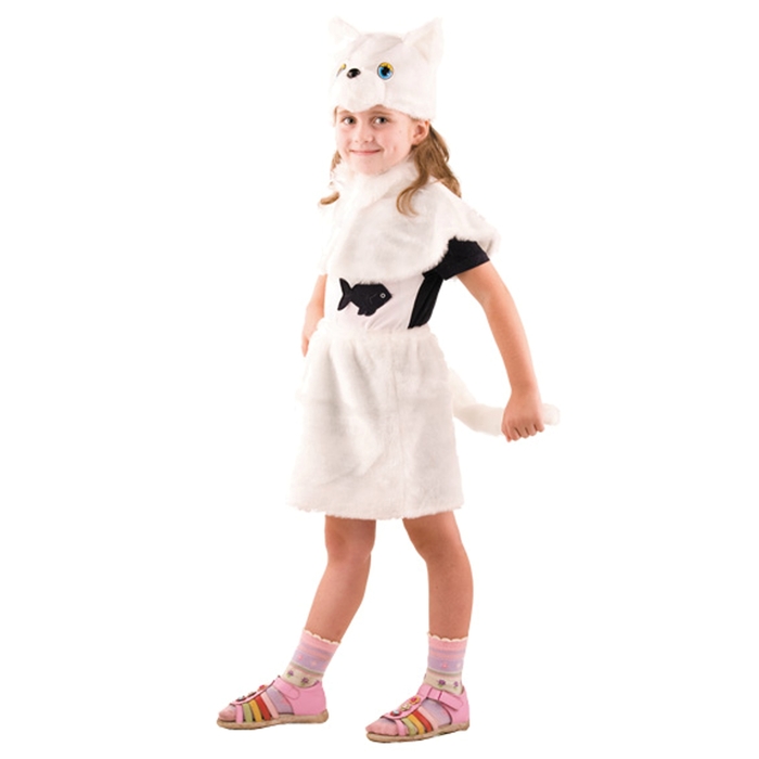 Карнавальный костюм «Кошка» цвет белый, мех, рост 110 см, размер 28 карнавальный костюм кошка мех