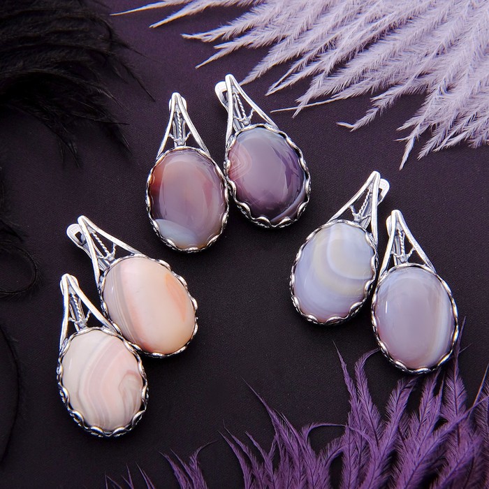 Серьги посеребрение овал с обрамлением "Агат бразильский"