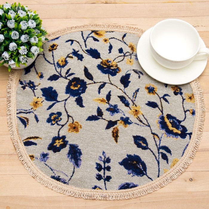 Салфетка "Этель" Морозные цветы с бахромой d40 см