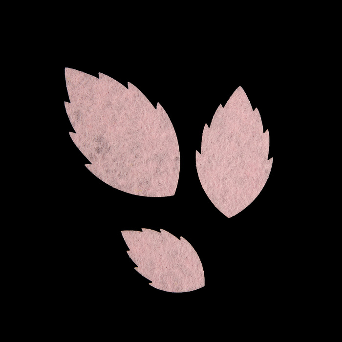 Набор декоративных элементов из фетра на клеевой основе "Листья розы" (3 шт) бледно-розовый