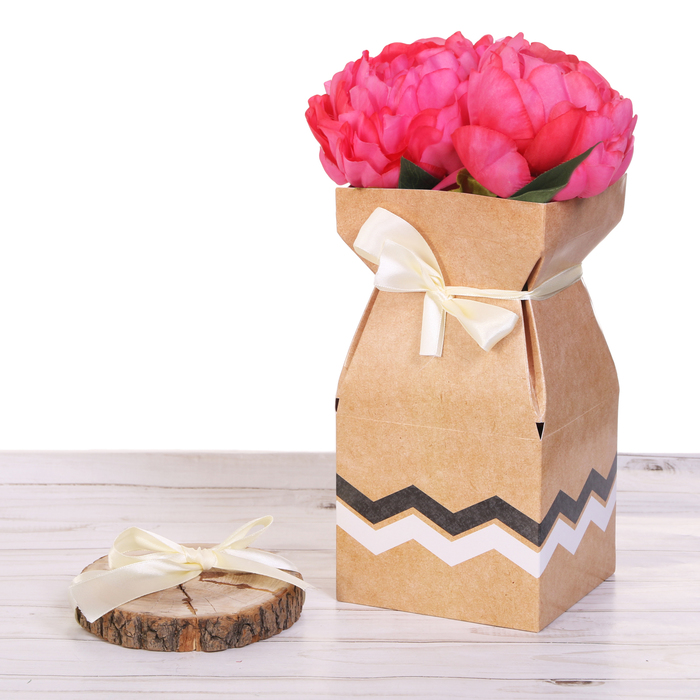 Складная коробка–ваза «Под крафт», 12 х 12 х 23 см