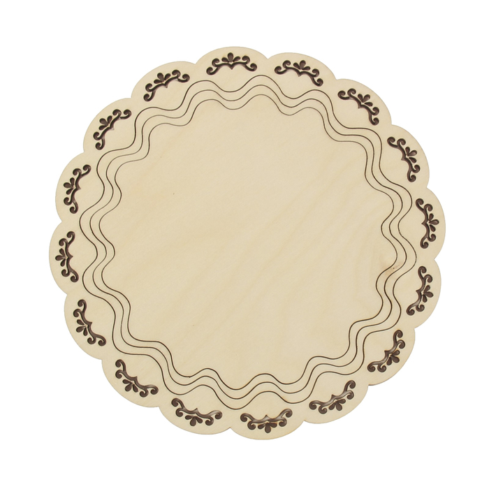 Заготовка из фанеры для декора "Поднос круглый объёмный рисунок" с фестонами по краям