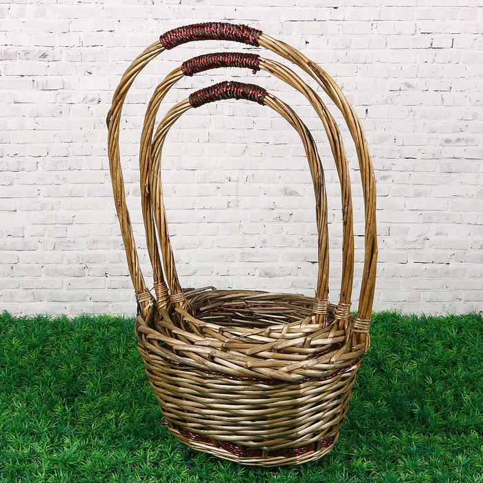 Набор корзин плетеных (ива с отделкой), 29*22*H16*HH50/ 24*18*H15*HH46/19*14*H14*HH42, 3 шт 313713